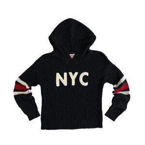Justice Girl's Knit Sweater 14/16 NYC Hooded Navy Long Sleeve Top
